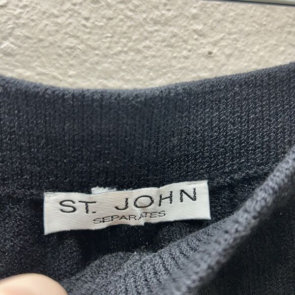 St John Black Santana Knit Pants Wide Leg Pull On Sz 4 Barrel Vintage Cropped - Picture 5 of 9